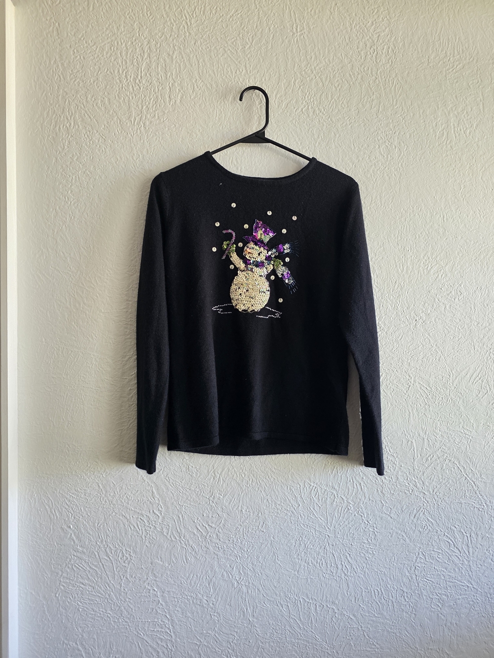 K.B. Collections Black Sequin Snowman Crewneck Long Sleeve Shirt